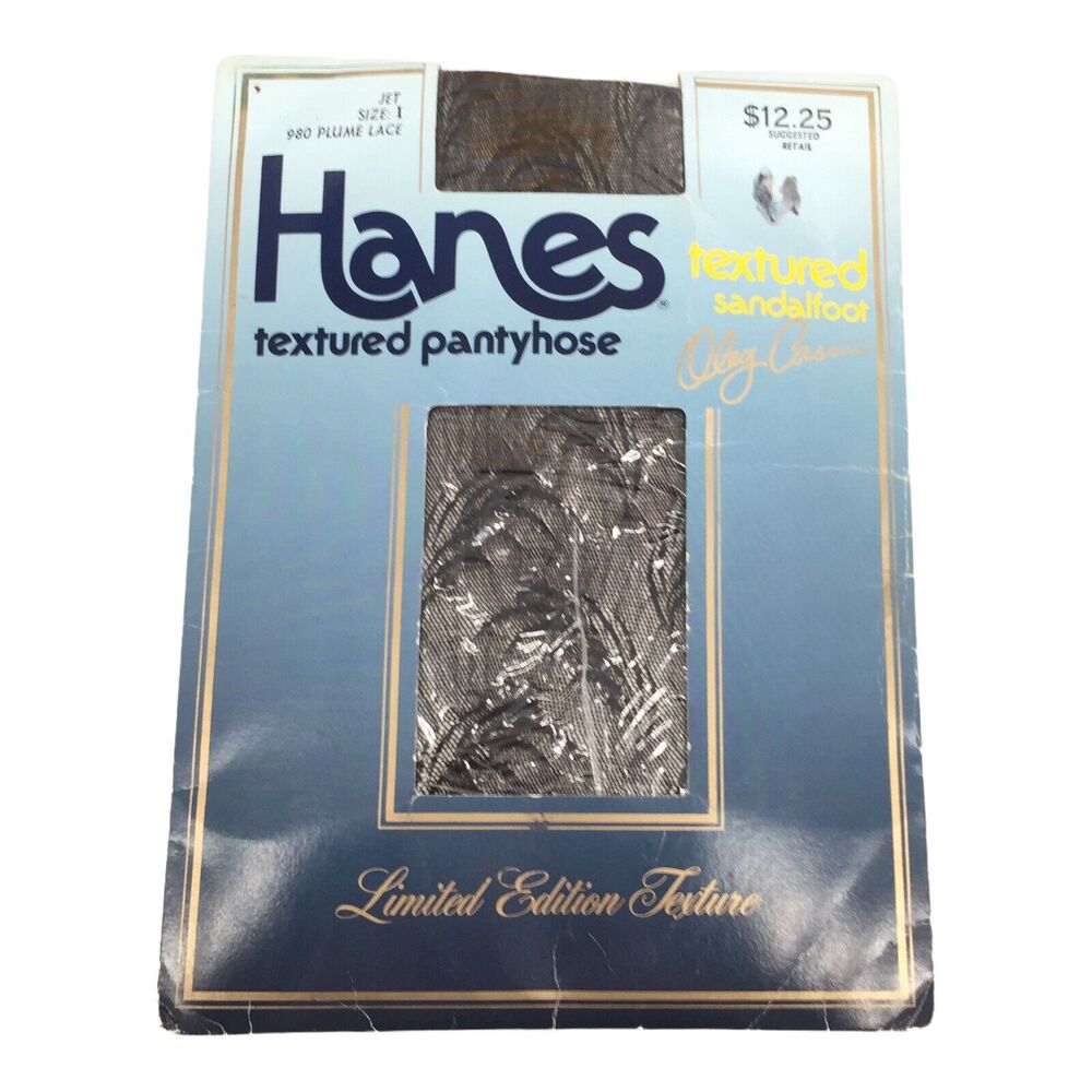 Vintage 1985 Hanes Textured Pantyhose Sandal Foot Plume Lace Jet Black Size I